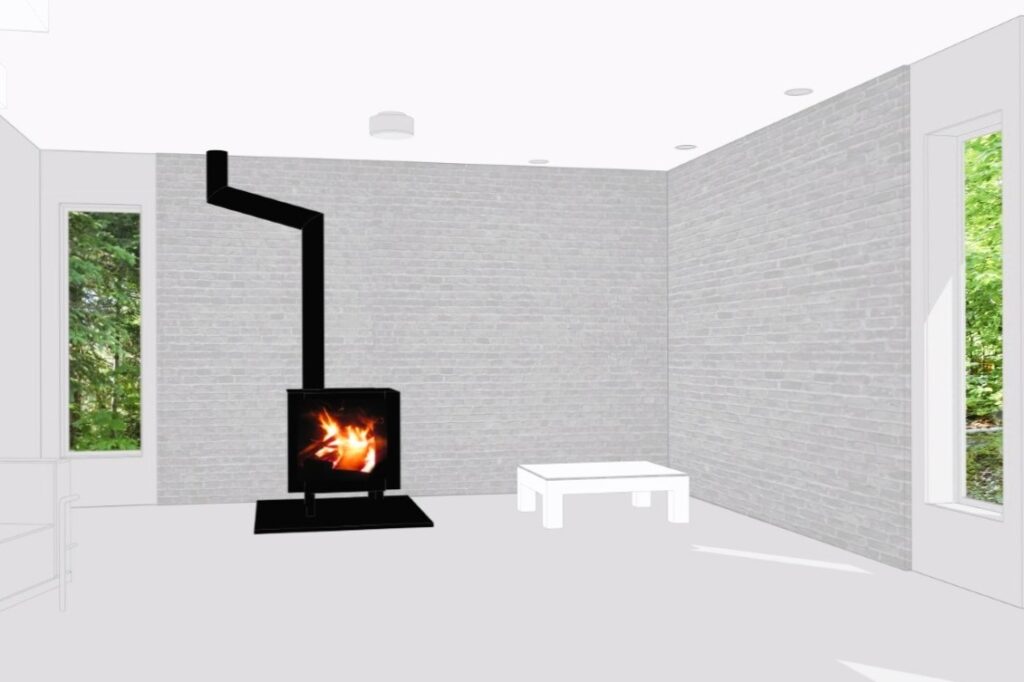 rdc salon with fireplace sketch